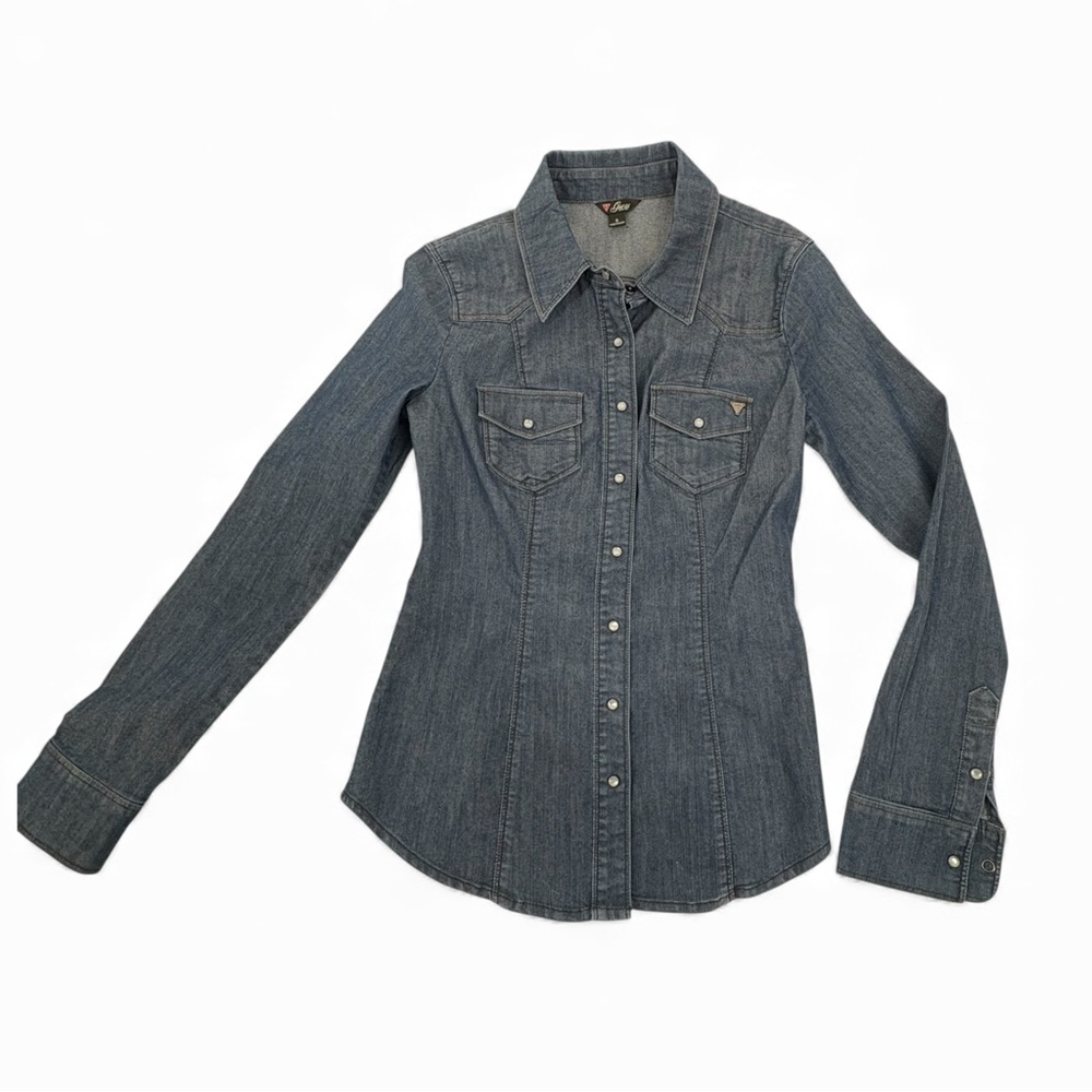 Guess Women's Dark Blue Denim Button-Down Shirt